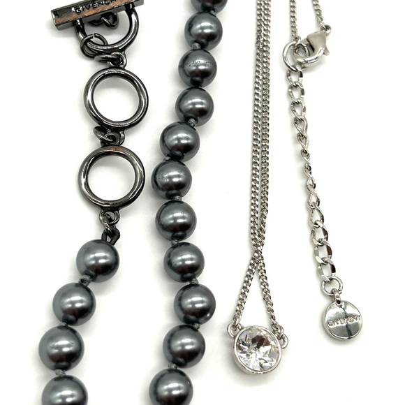 Givenchy Necklace ~Bundle of 2~ Gun Metal Gray Pearls Cubic Zirconia CZ on Chain - Picture 7 of 10
